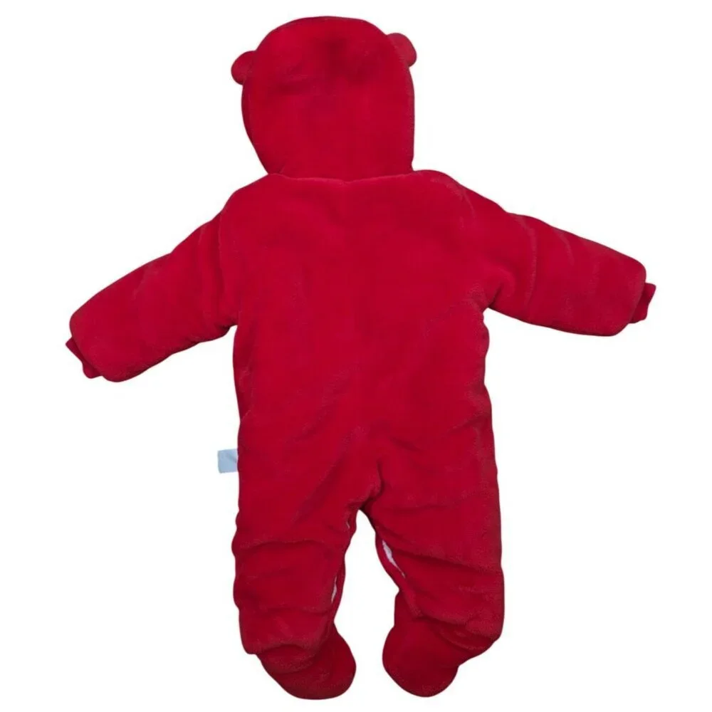 Baby Red Bear Hooded Fleece Snowsuit Jumpsuit One Piece Outfit 6-12 Months.